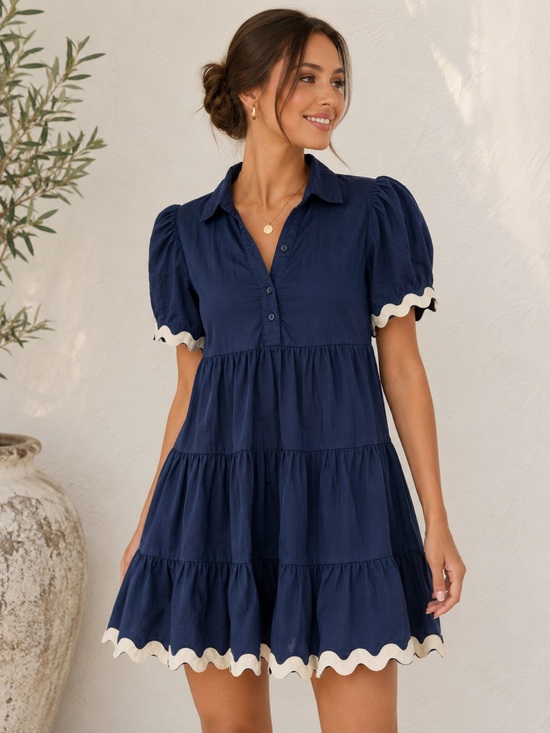 Dresses & Skirts - Oversized Linen Tiered Dress Navy Blue Size S NWOT Coastal Quiet Luxury

Beautif